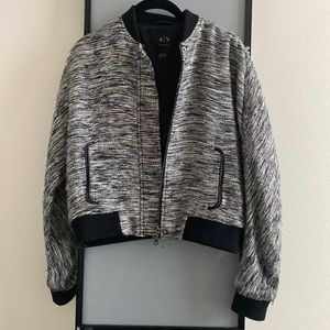 Armani Exchange grey tweed bomber jacket with zipper